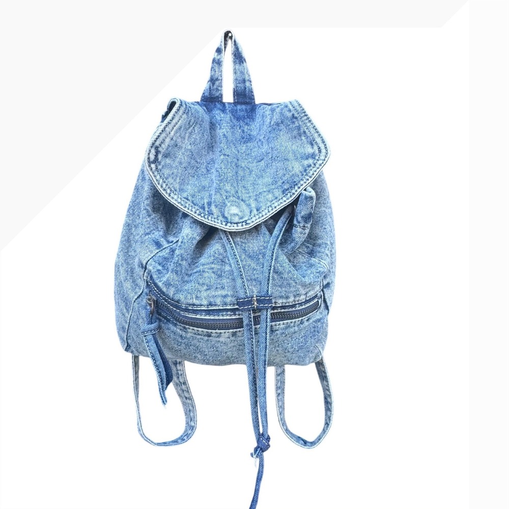 Vintage 90s Acid Wash Denim Mini Backpack Light Blue Small Rucksack Bag